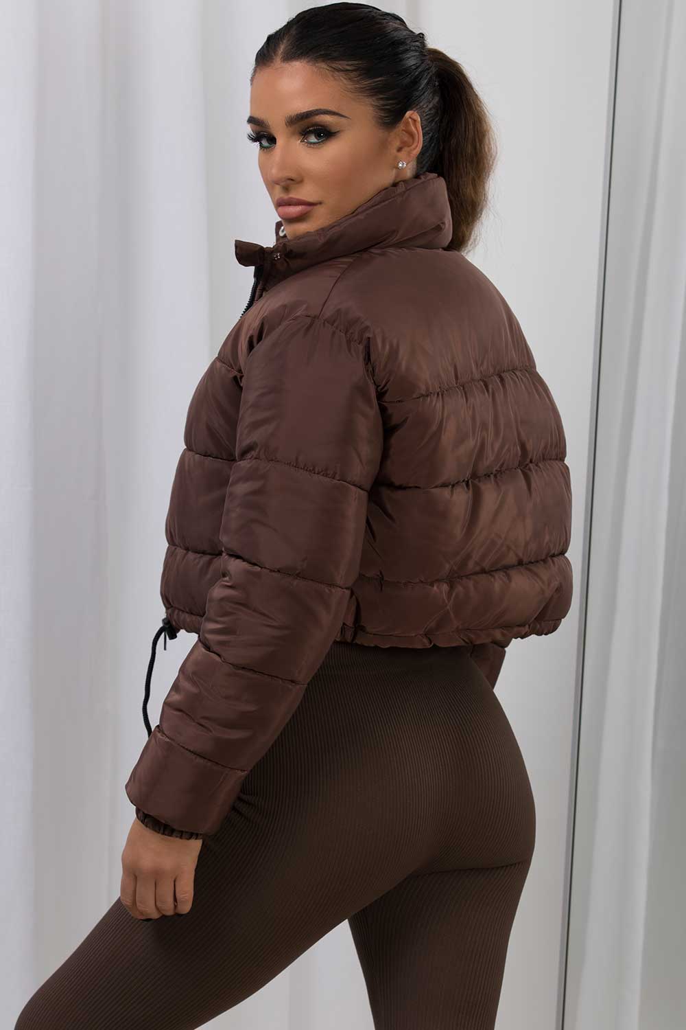 Brown Crop Puffer Jacket