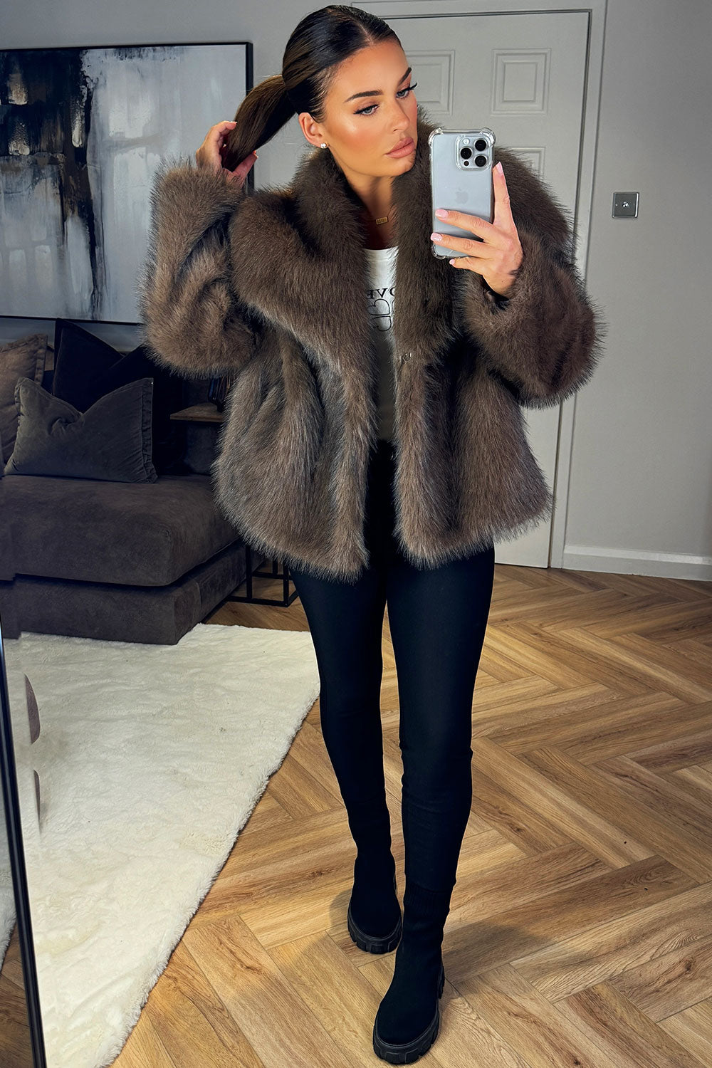 Brown Faux Fur Short Plush Jacket