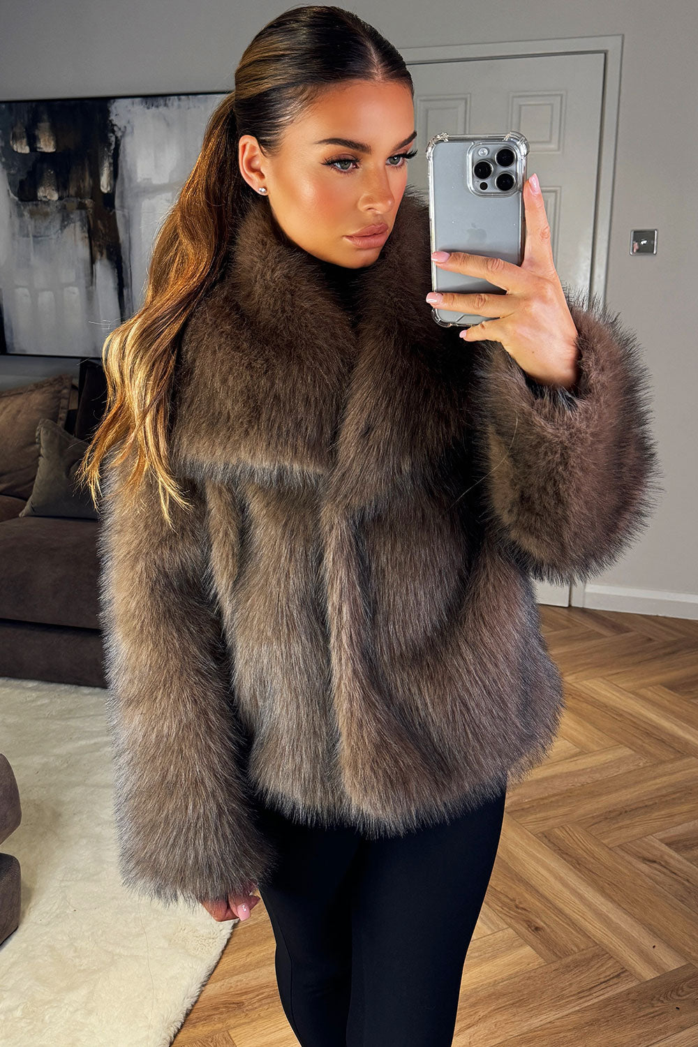 Brown Faux Fur Short Plush Jacket