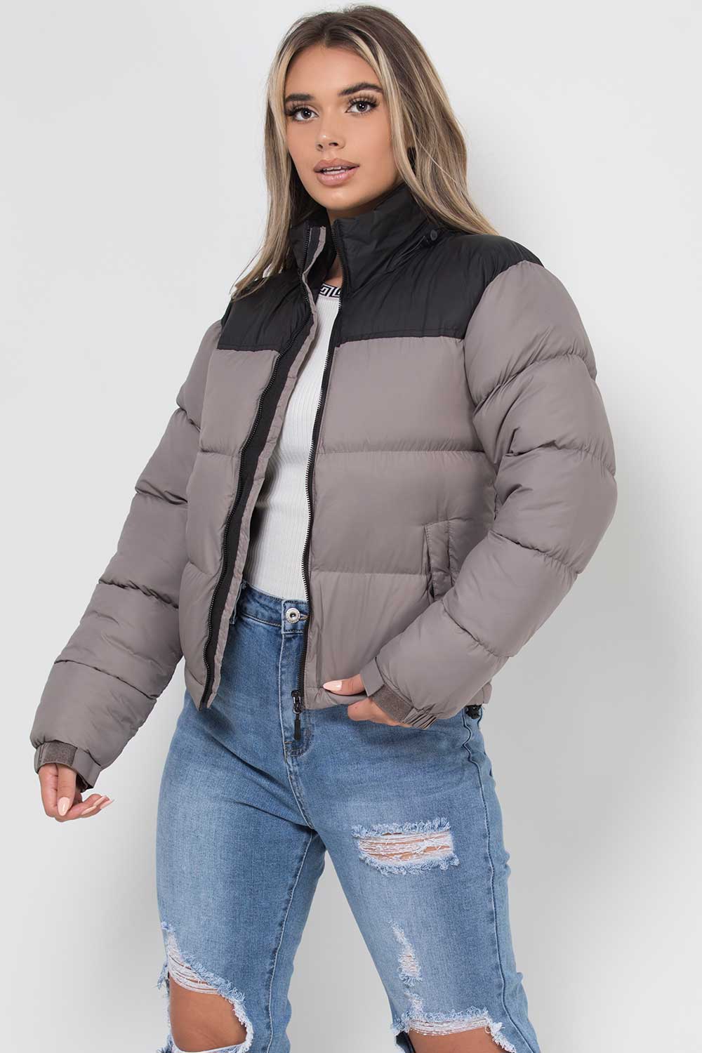 Puffer Jacket Grey Colour Block