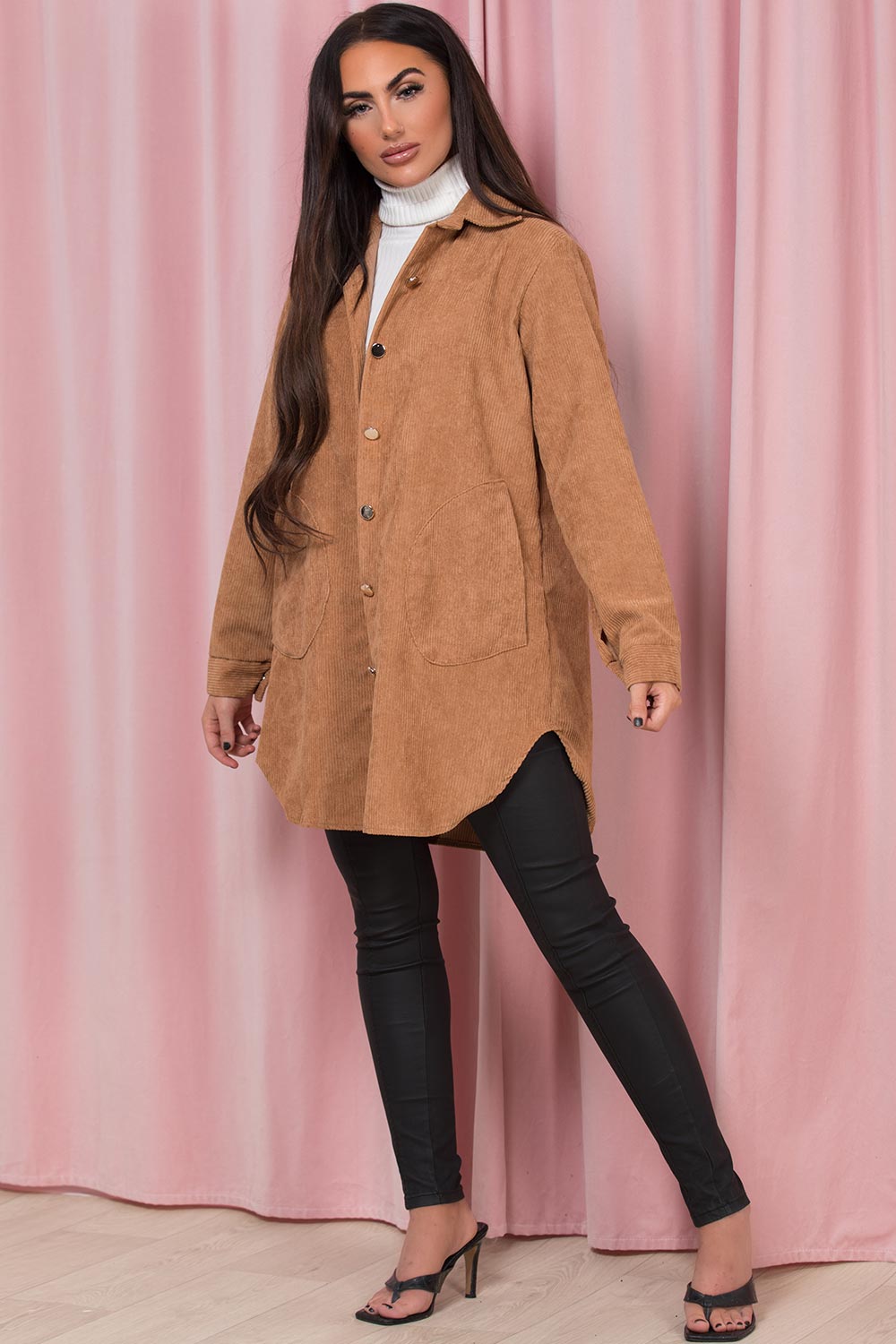 Oversized Cord Shacket Jacket Stone