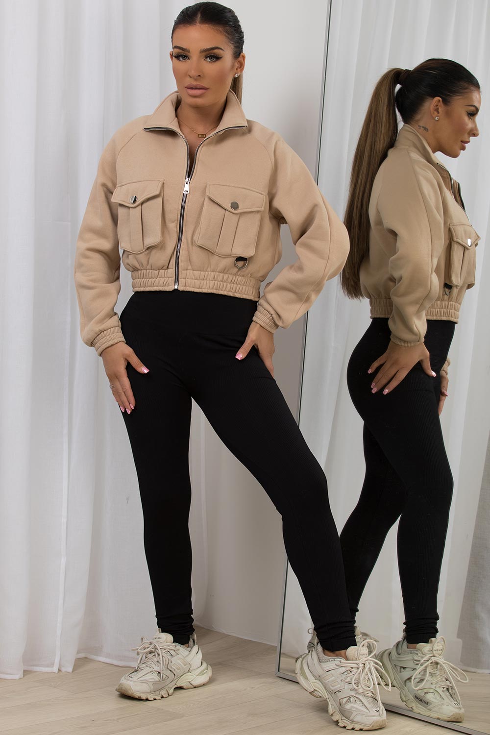 Crop Jacket With Pocket Detail Beige