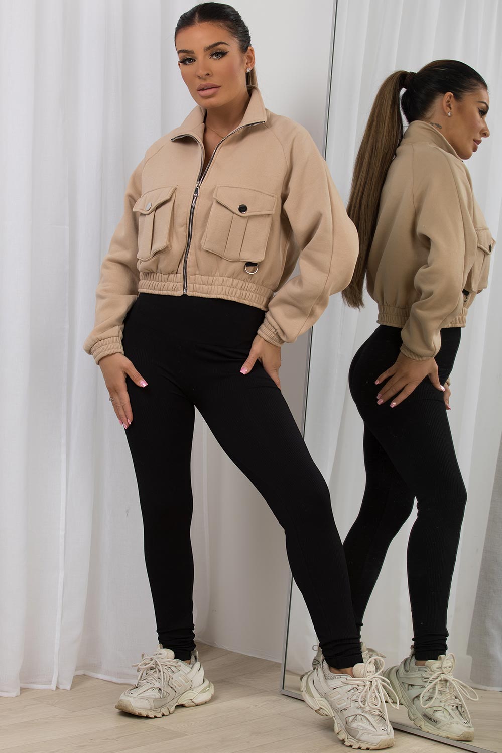 Crop Jacket With Pocket Detail Beige