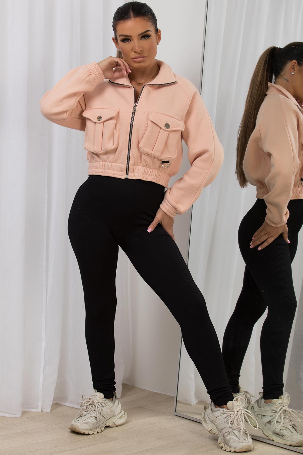 Crop Jacket With Pocket Detail Pink