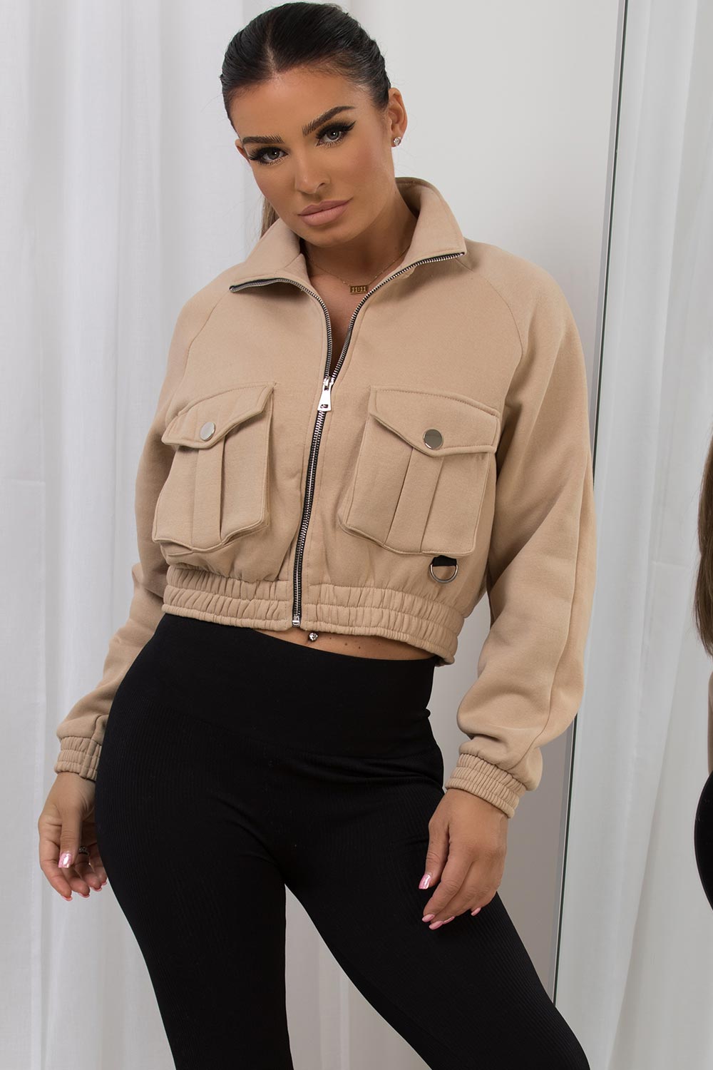 Crop Jacket With Pocket Detail Beige