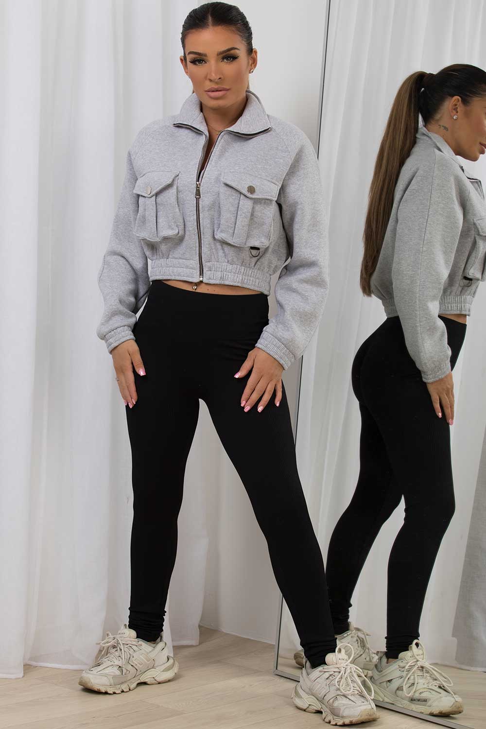 Crop Jacket With Pocket Detail Grey