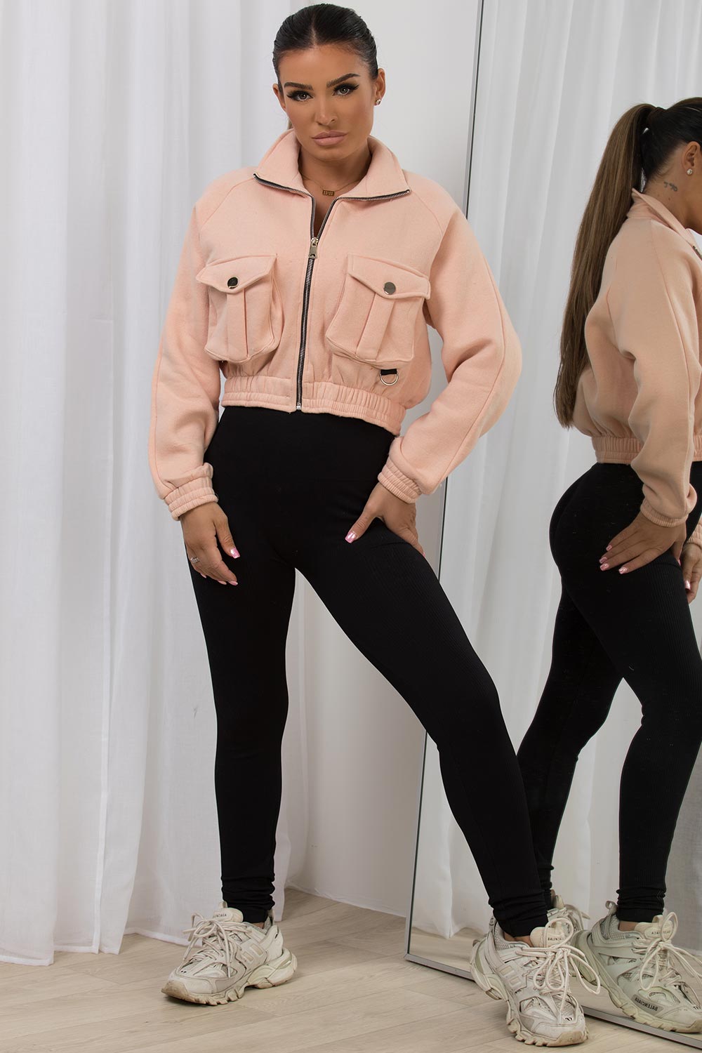 Crop Jacket With Pocket Detail Pink