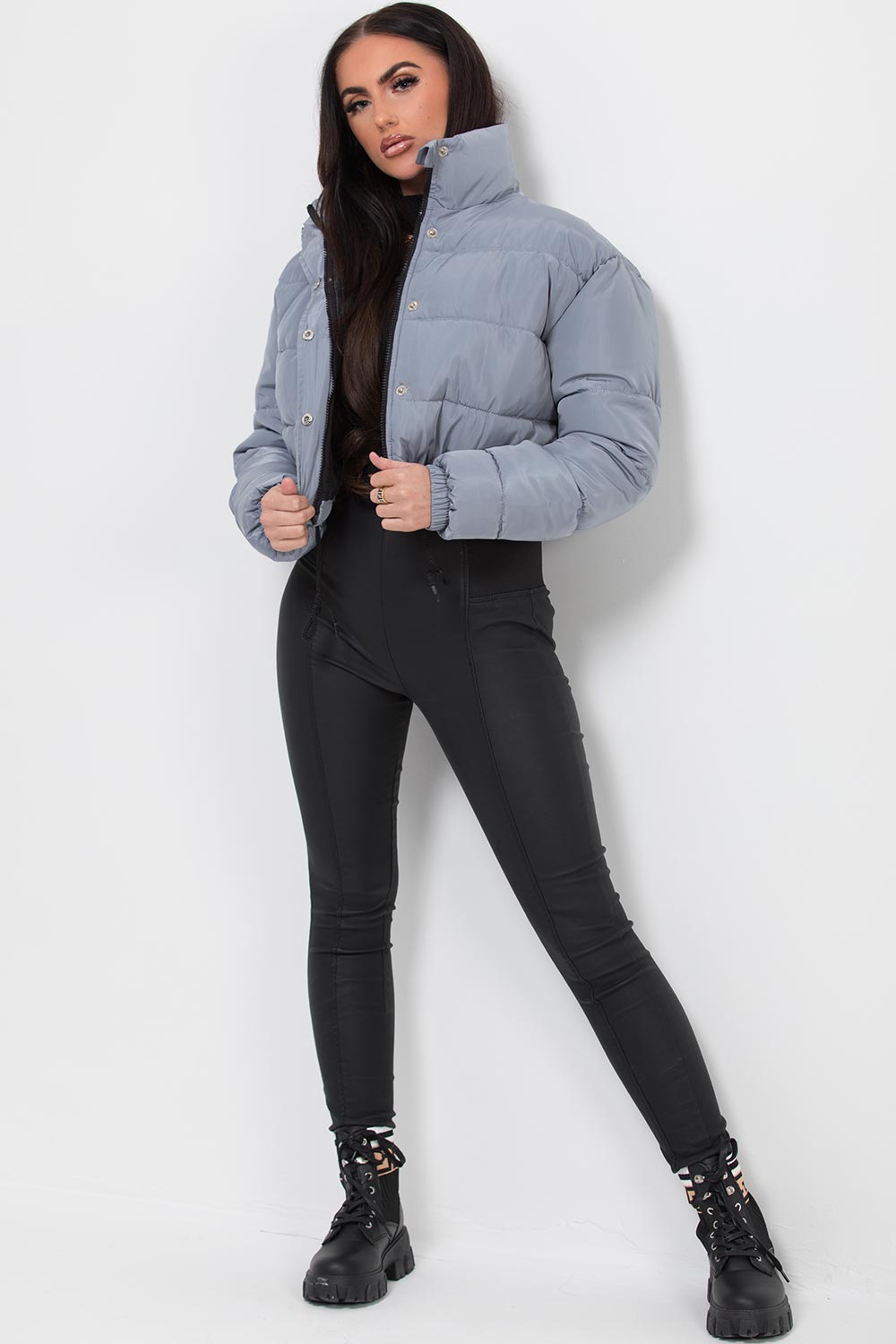 Crop Puffer Jacket Grey