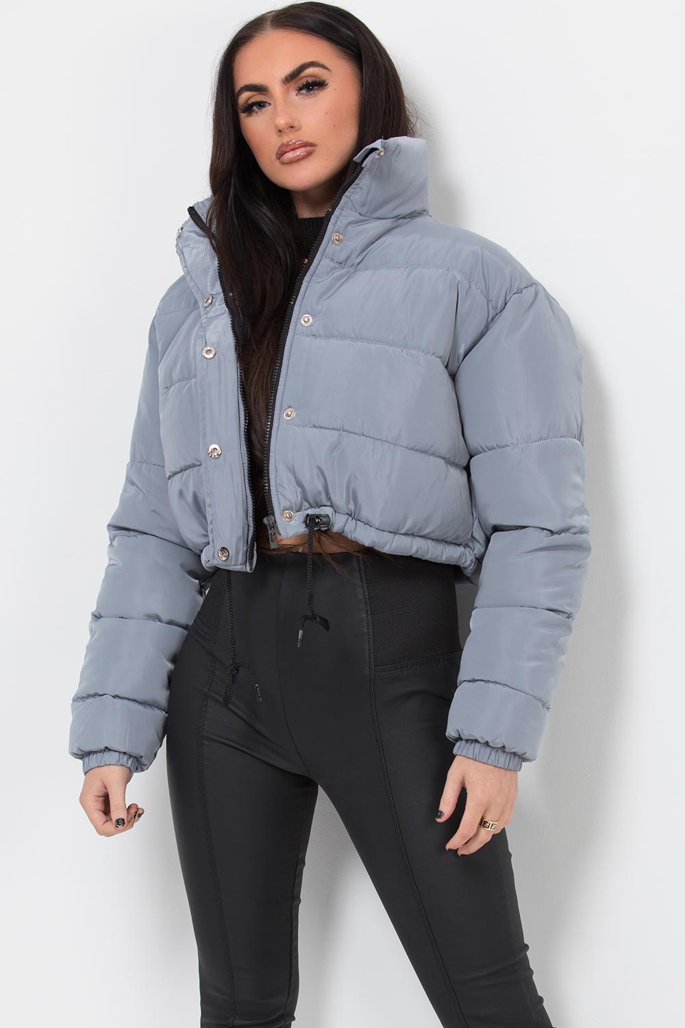 Crop Puffer Jacket Grey