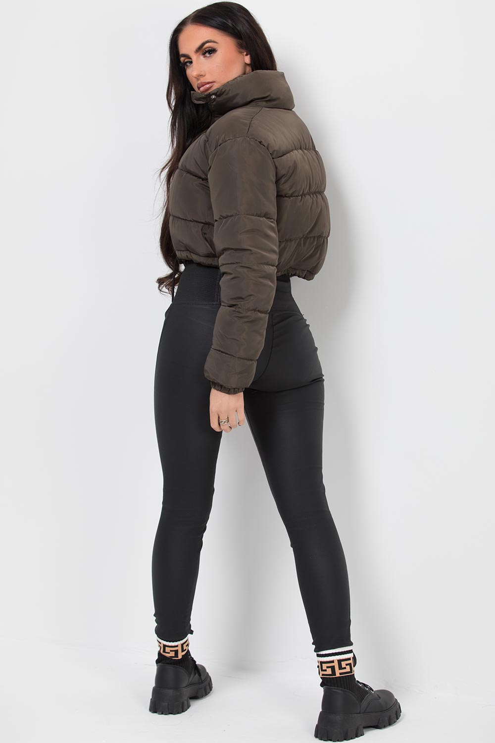 Crop Puffer Jacket Khaki