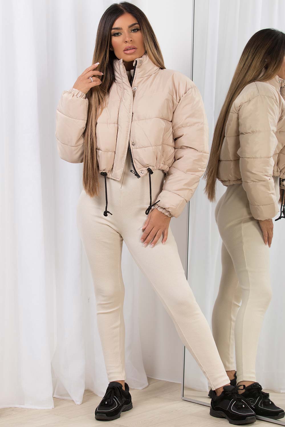 Beige Crop Puffer Jacket