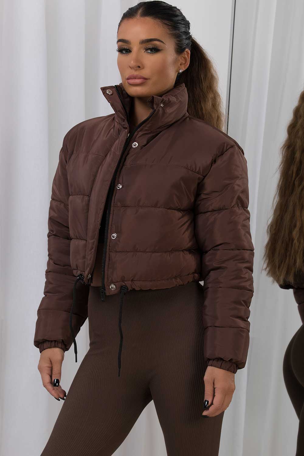 Brown Crop Puffer Jacket