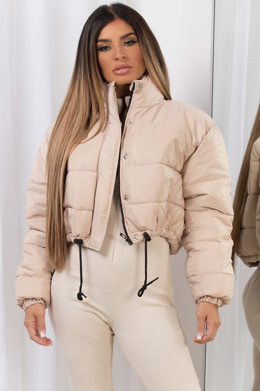 Beige Crop Puffer Jacket