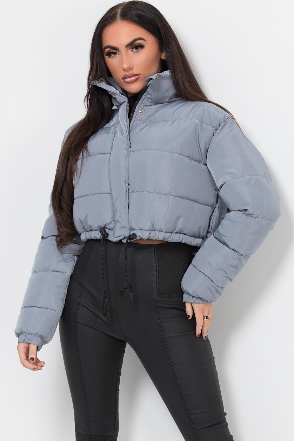 Crop Puffer Jacket Grey