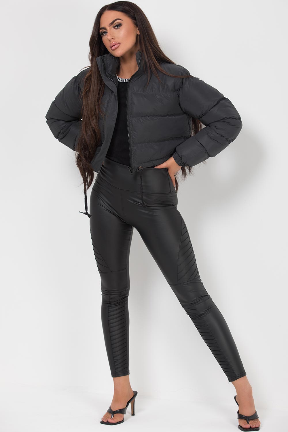 Crop Puffer Jacket Black Reflective