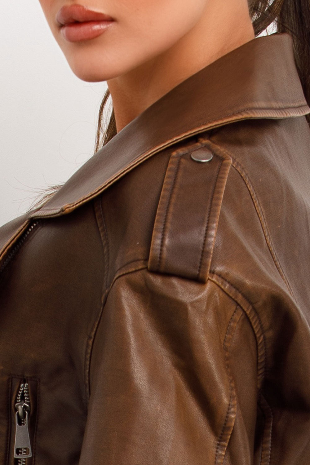 Faux Leather Jacket Brown