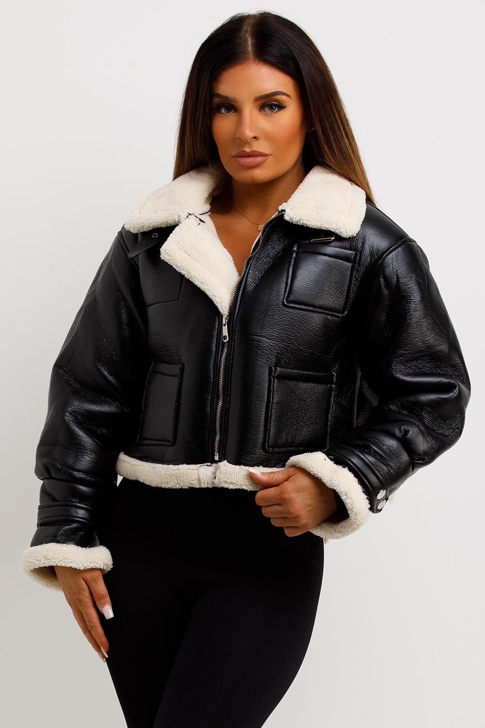 Crop Aviator Jacket Black