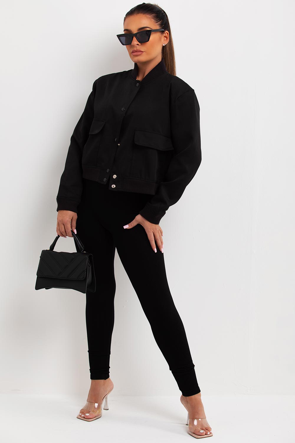 Crop Bomber Jacket Black