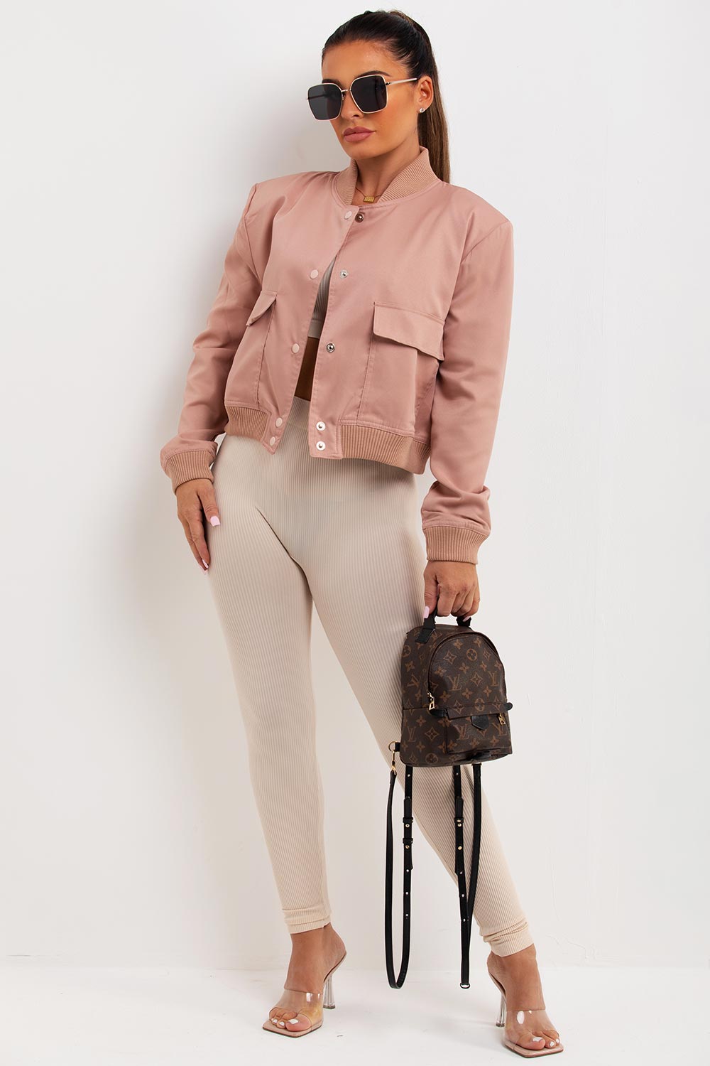 Crop Bomber Jacket Blush