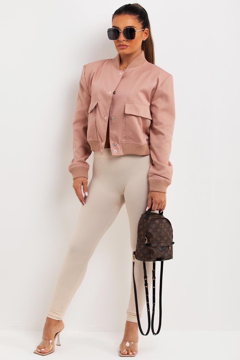 Crop Bomber Jacket Blush