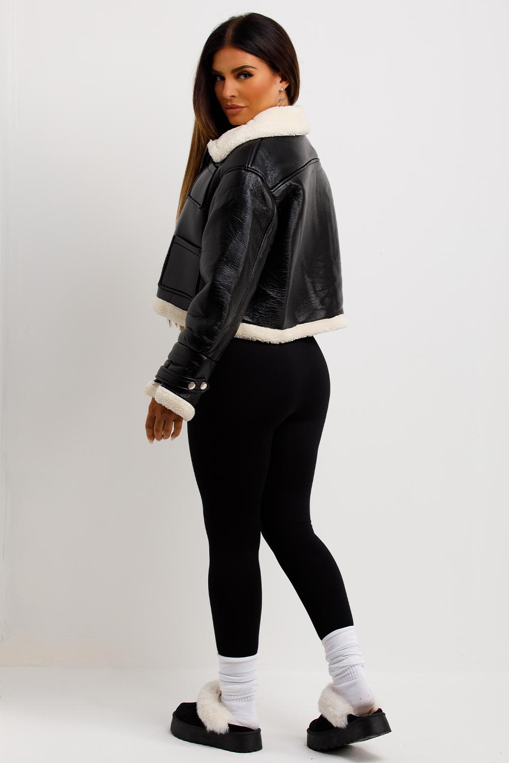 Crop Aviator Jacket Black