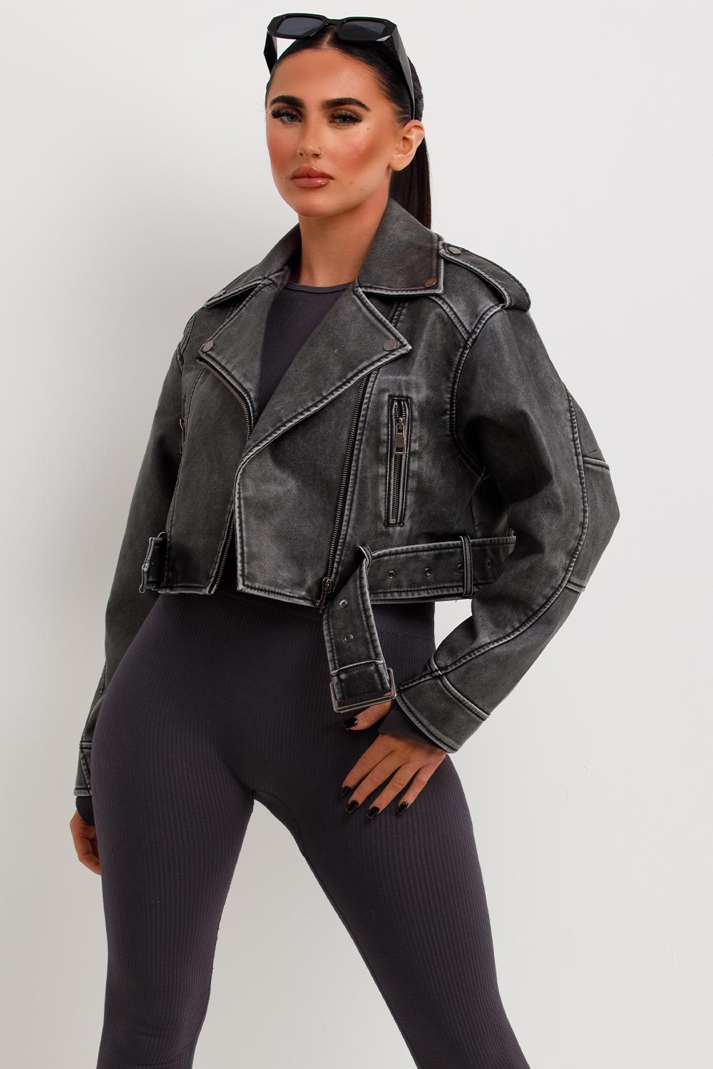 Faux Leather Jacket Grey