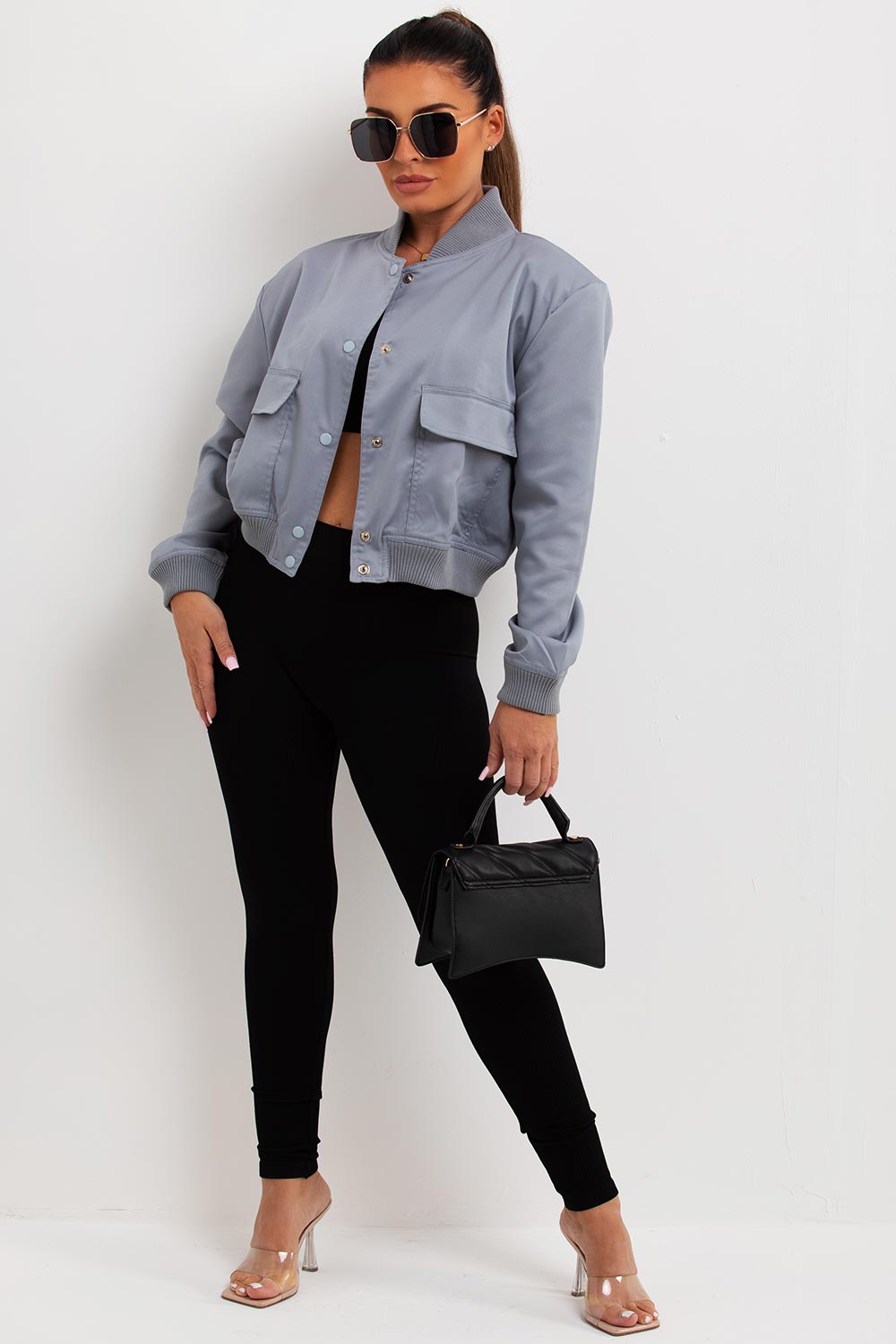 Crop Bomber Jacket Grey