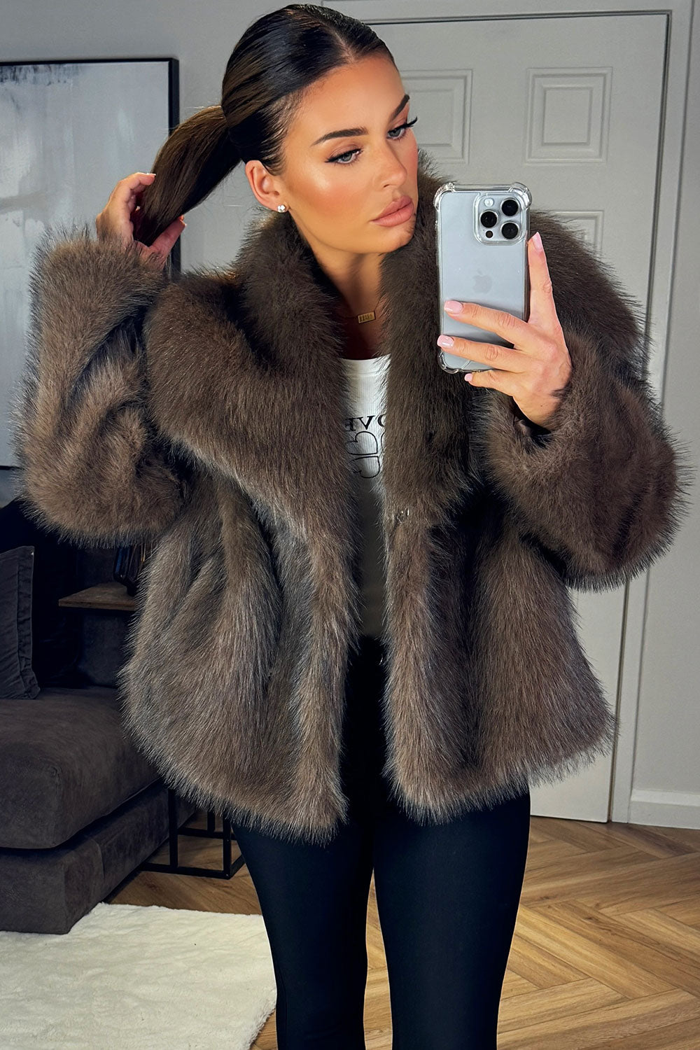 Brown Faux Fur Short Plush Jacket