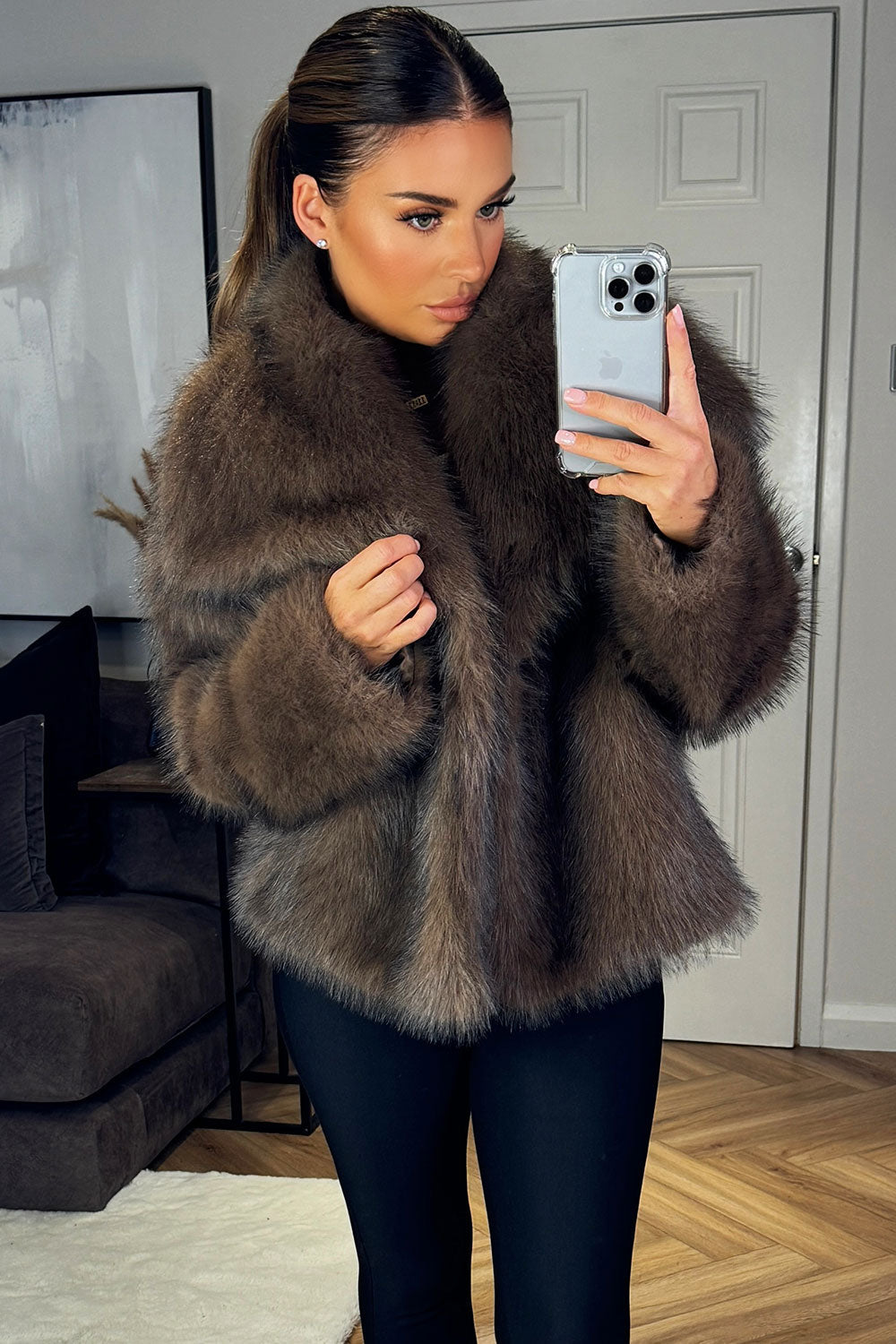 Brown Faux Fur Short Plush Jacket