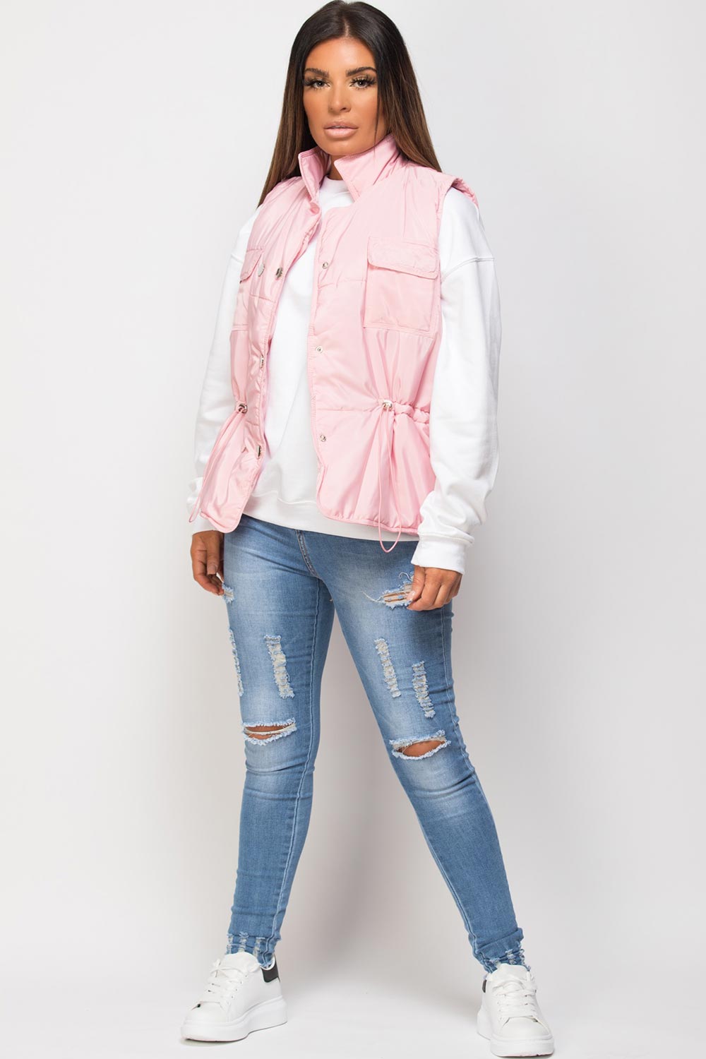 Gilet With Drawstring Waist Pink