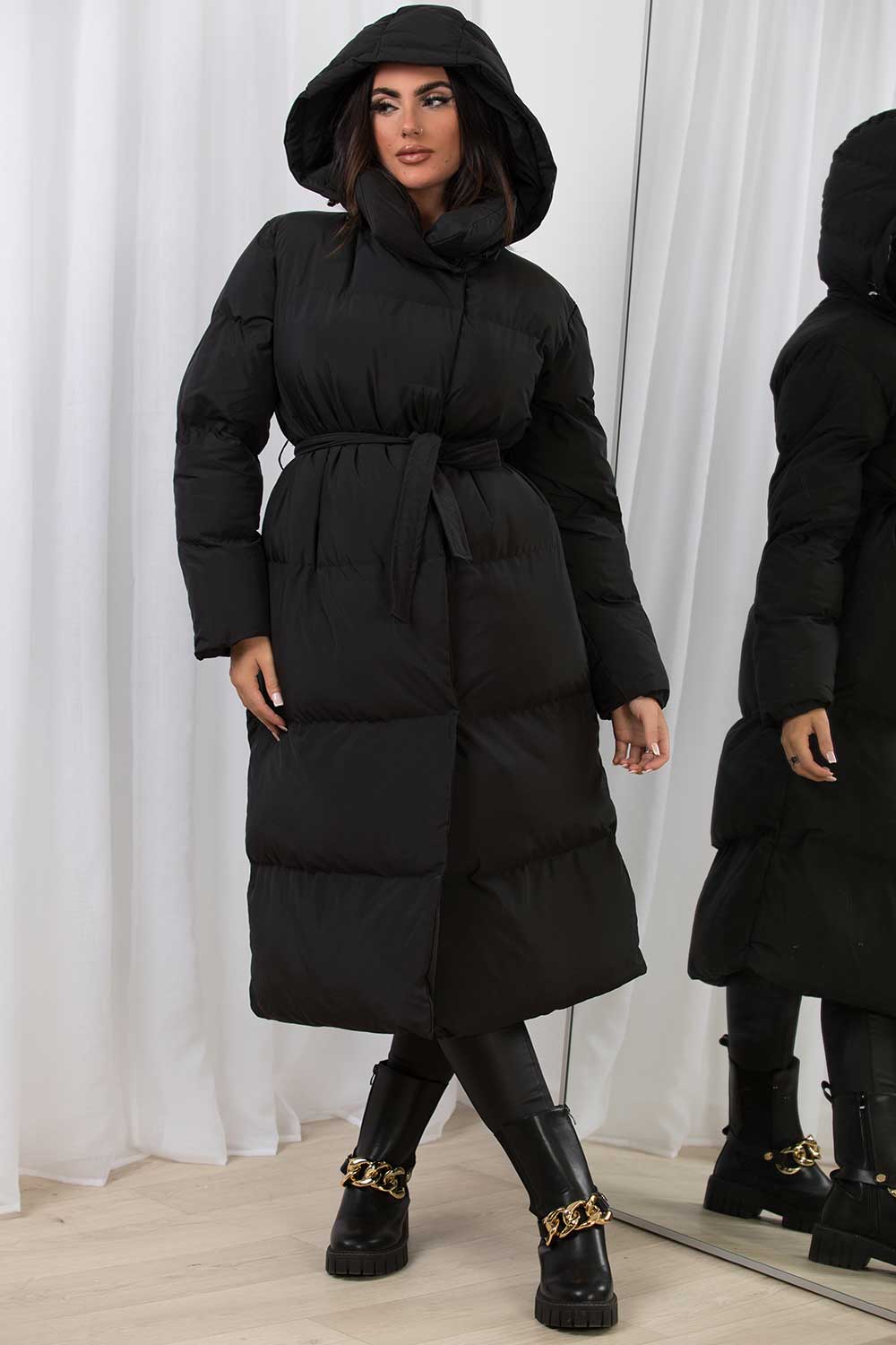 Black Long Duvet Coat With Hood