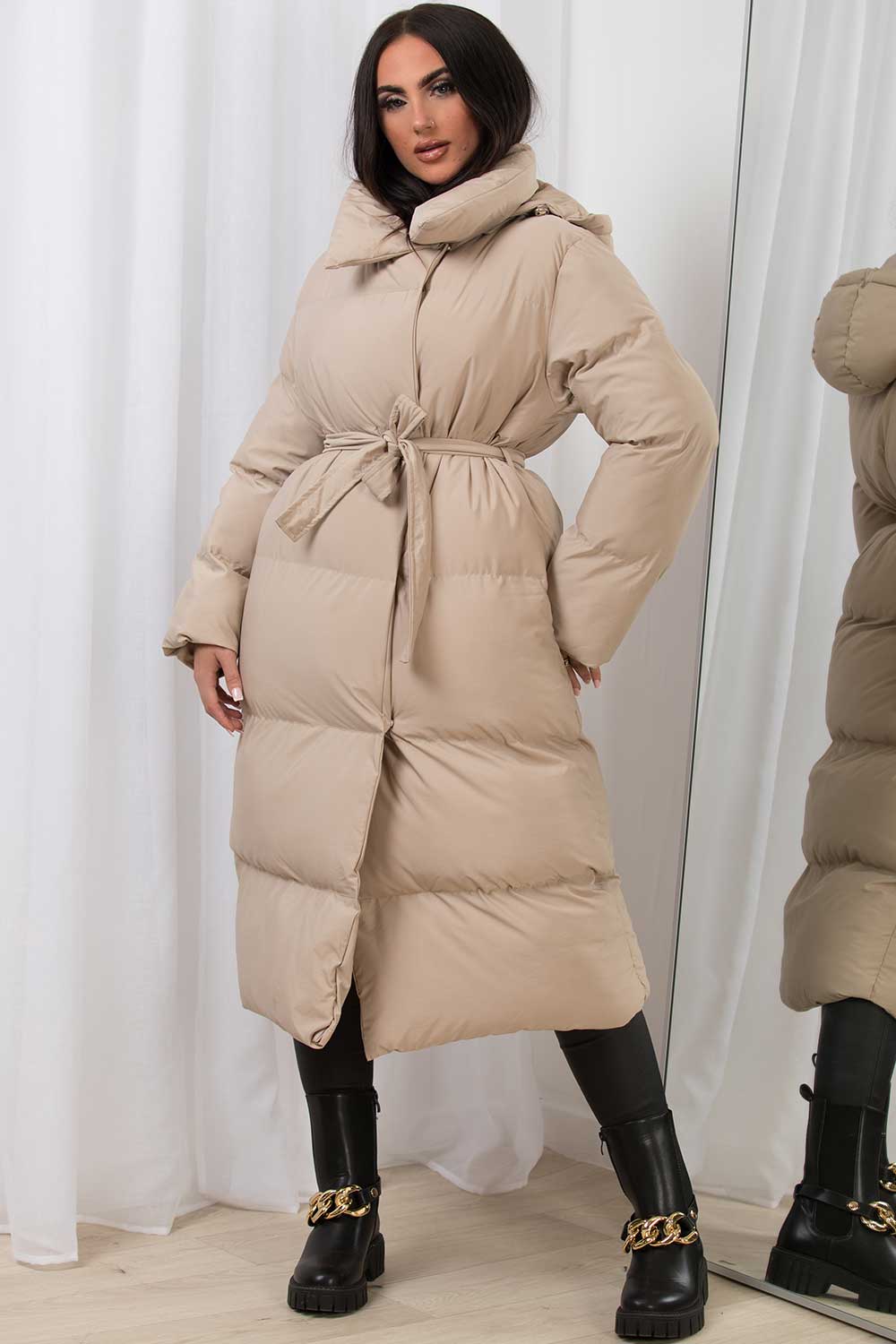 Long Duvet Coat With Hood Beige