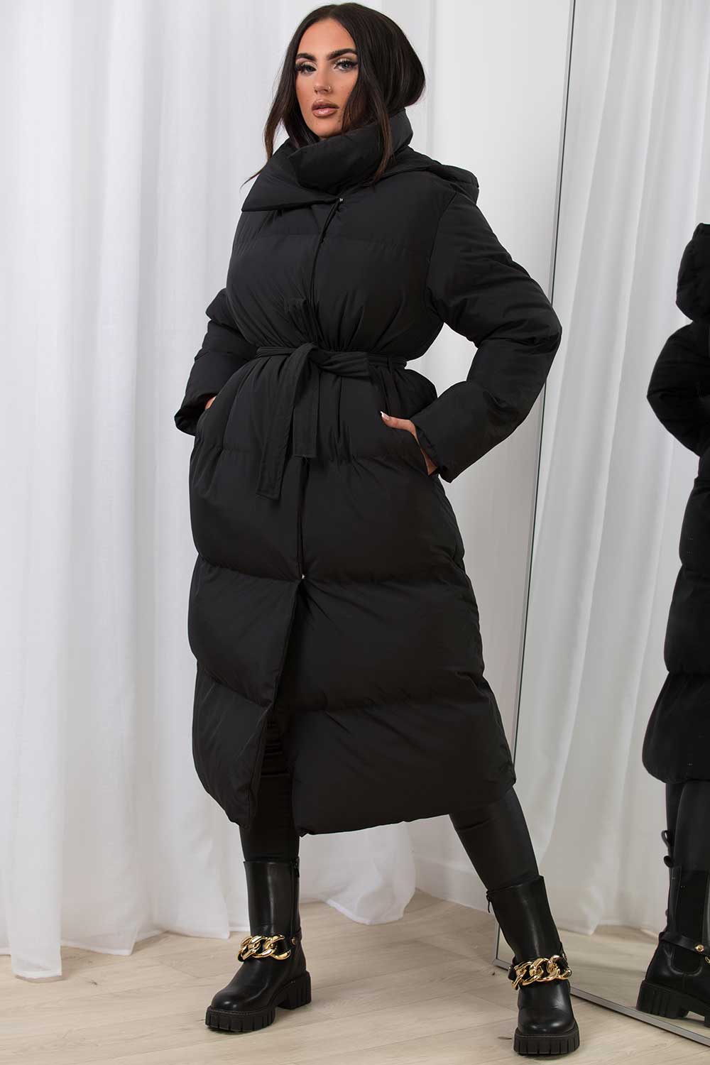 Black Long Duvet Coat With Hood