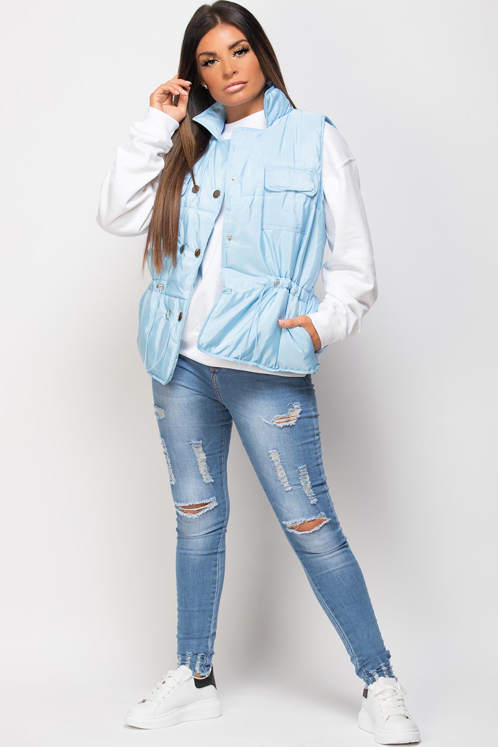 Gilet With Drawstring Waist Sky Blue