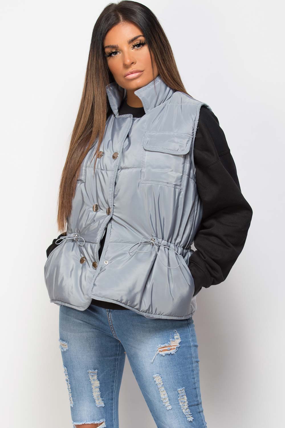 Grey Gilet With Drawstring Waist