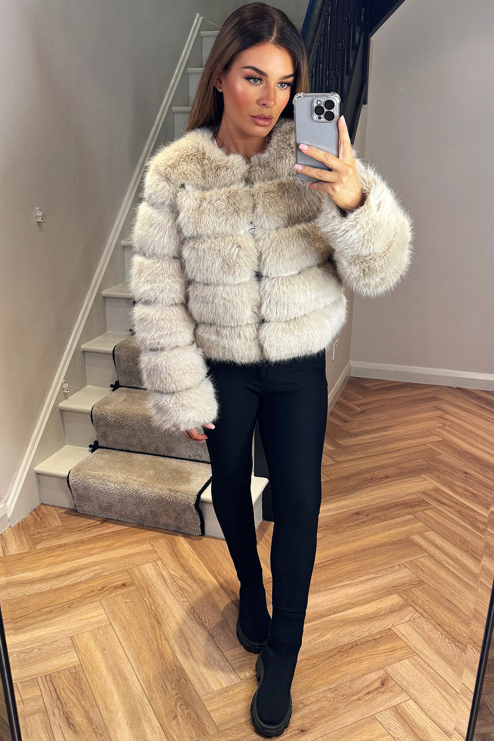 Beige Faux Fur Bubble Coat