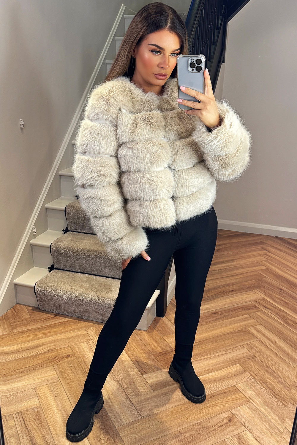 Beige Faux Fur Bubble Coat