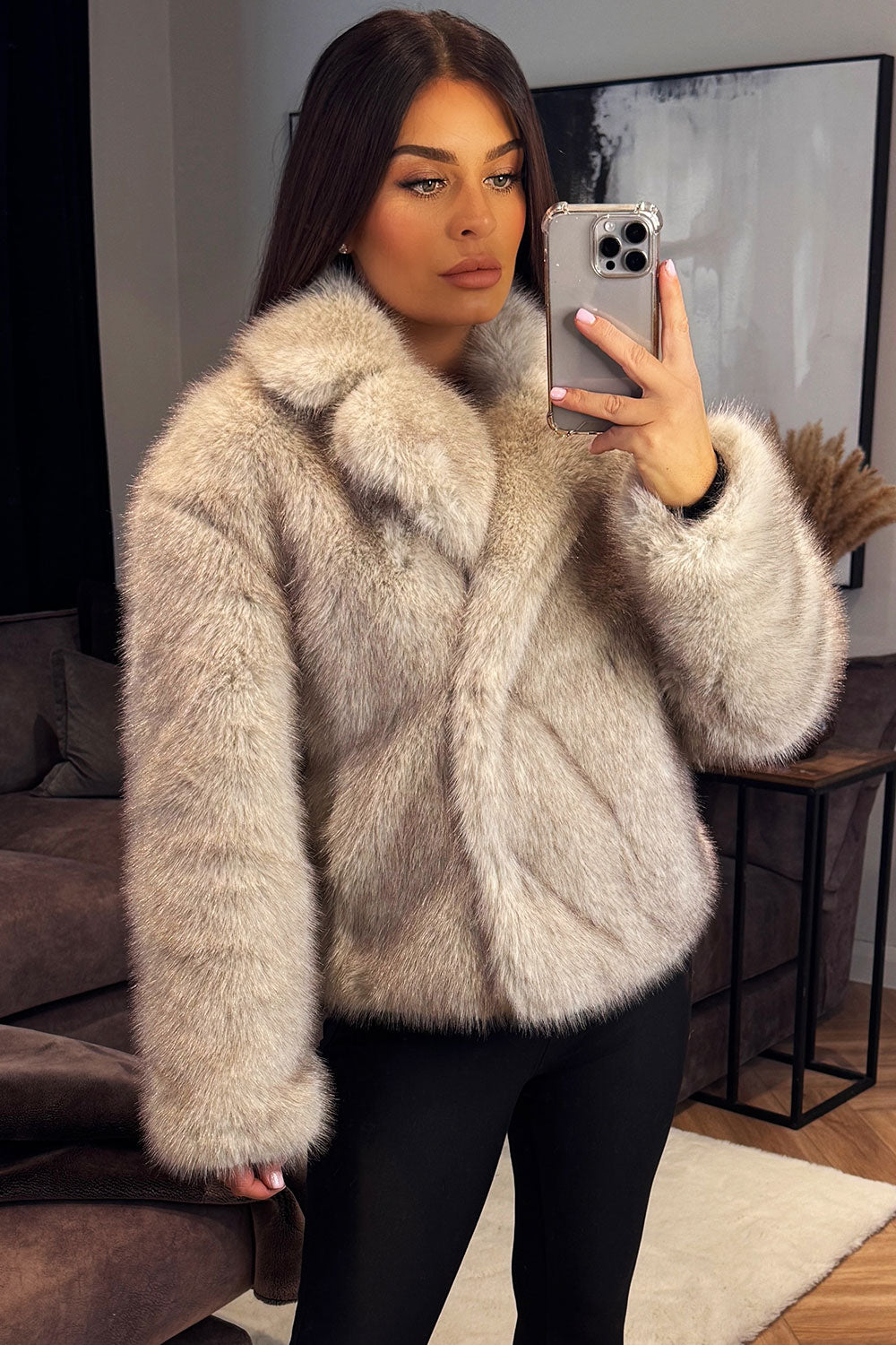 Faux Fur Short Jacket Light Beige