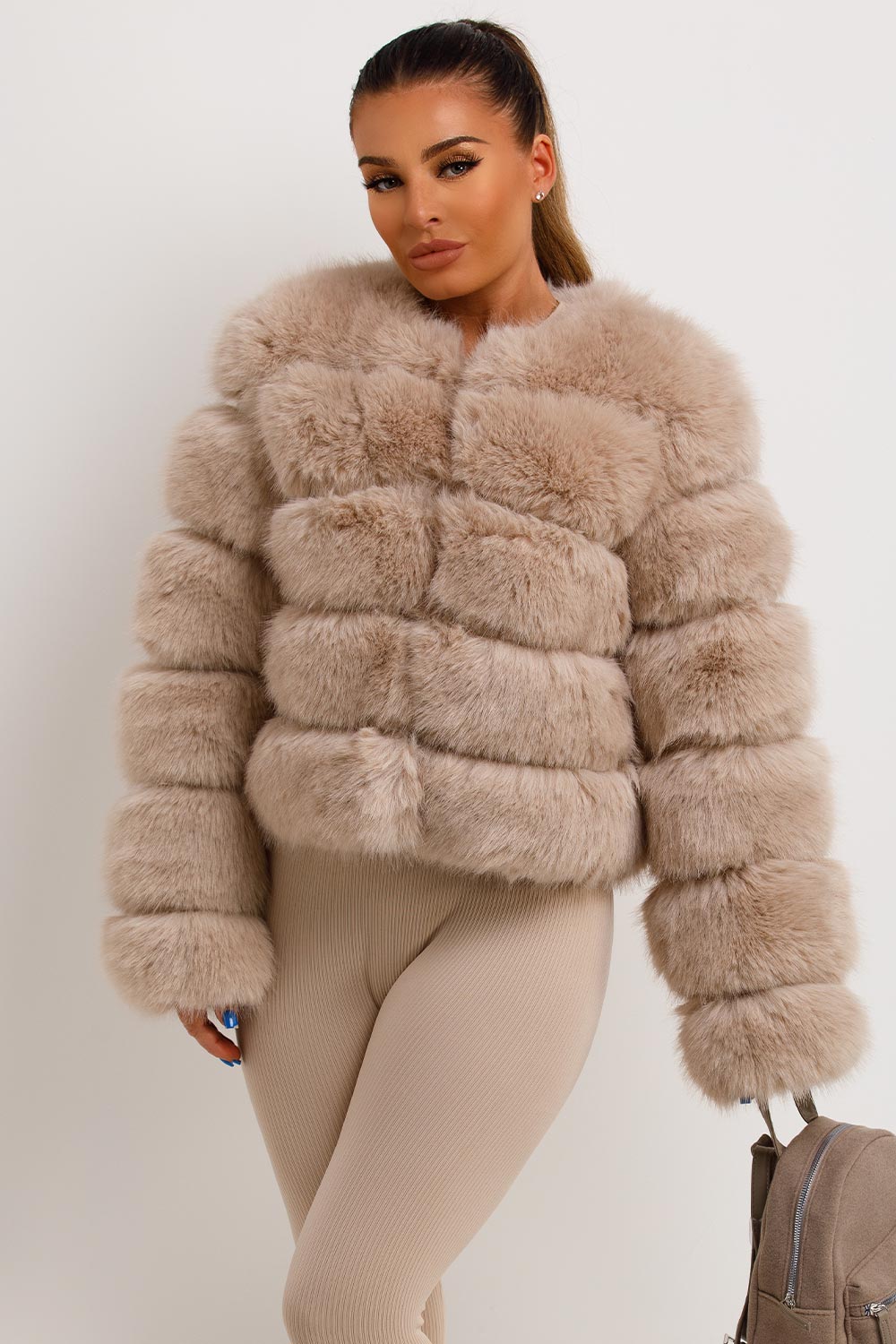 Beige Faux Fur Bubble Coat