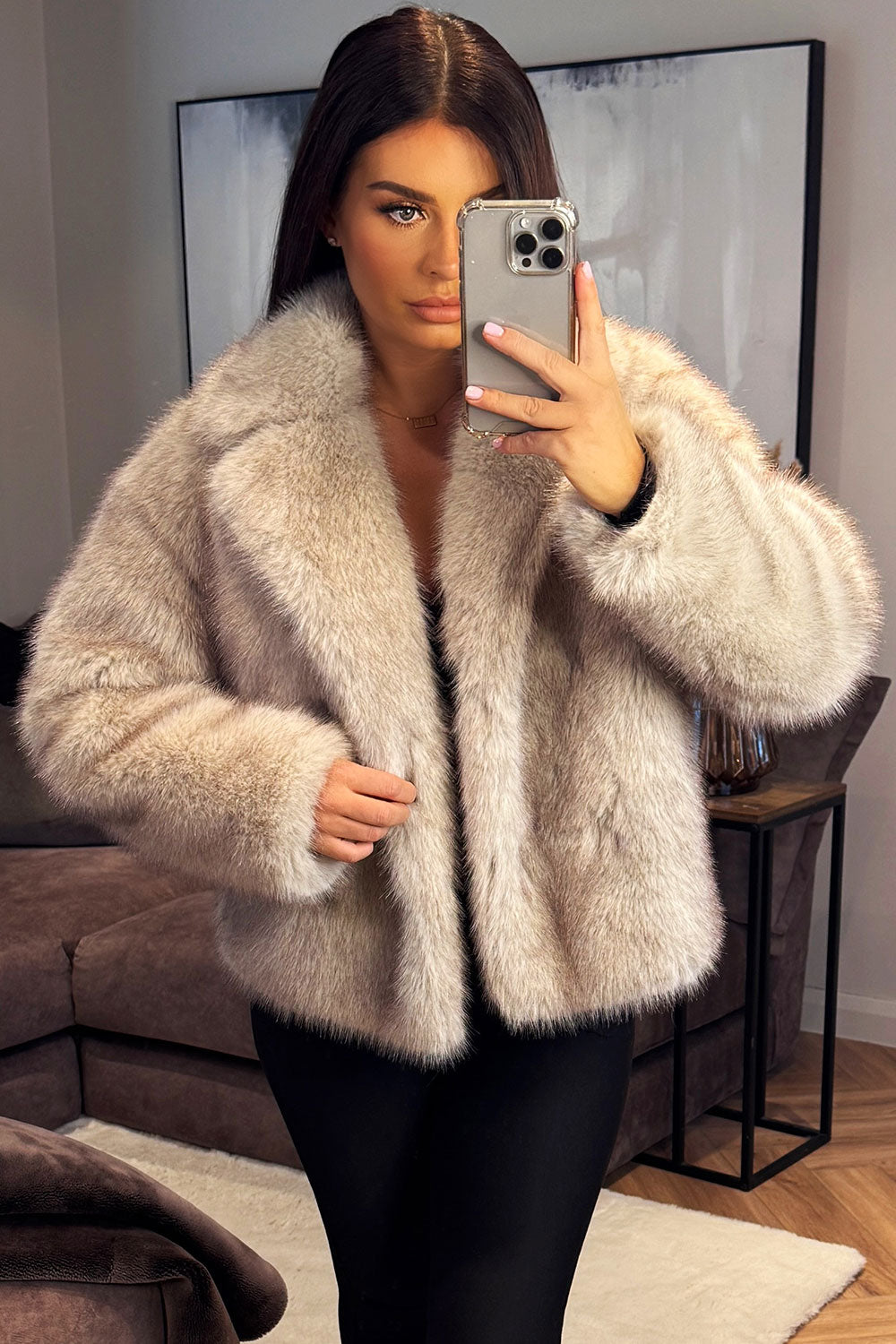 Faux Fur Short Jacket Light Beige