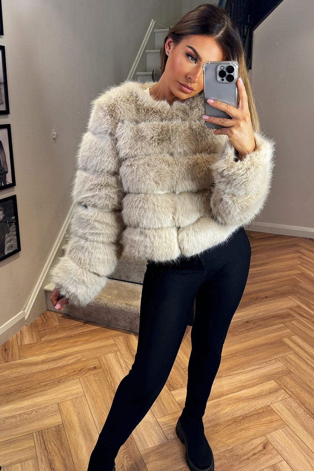 Beige Faux Fur Bubble Coat