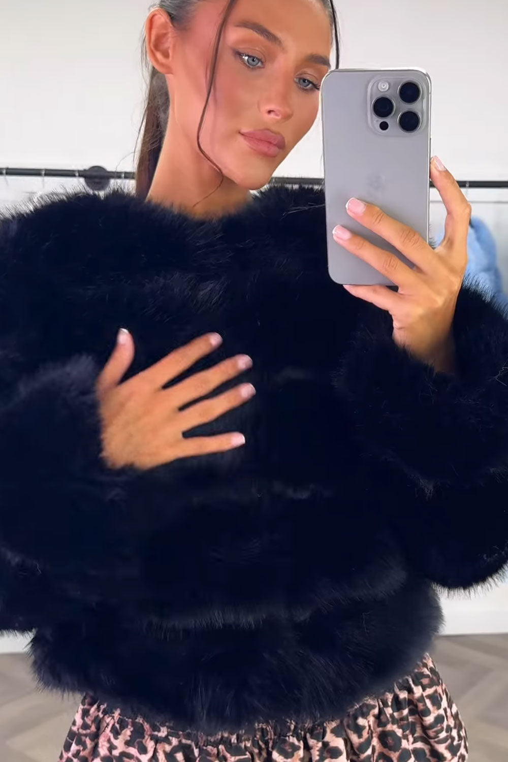 Black Faux Fur Bubble Coat