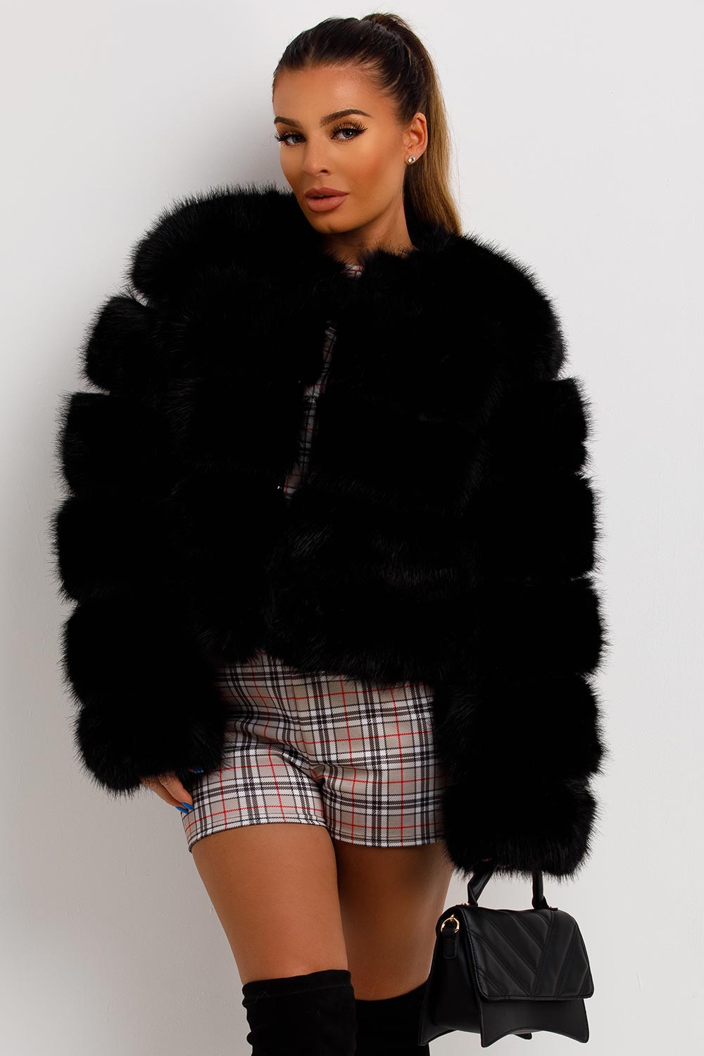 Black Faux Fur Bubble Coat