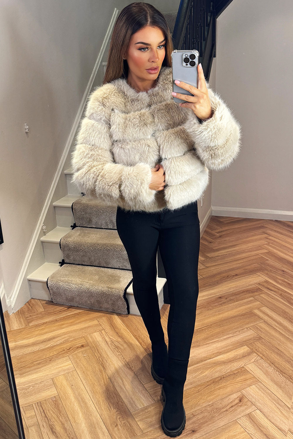 Beige Faux Fur Bubble Coat