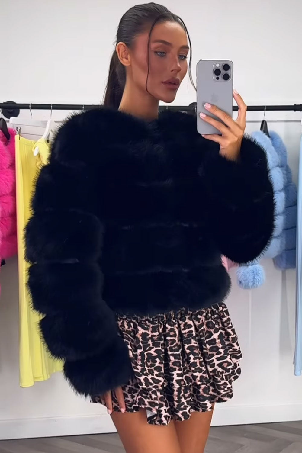 Black Faux Fur Bubble Coat