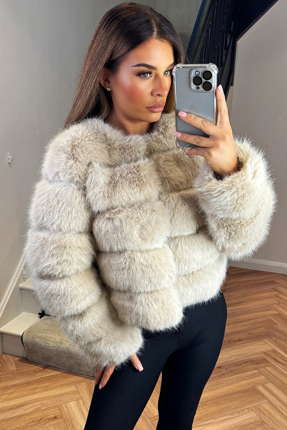 Beige Faux Fur Bubble Coat