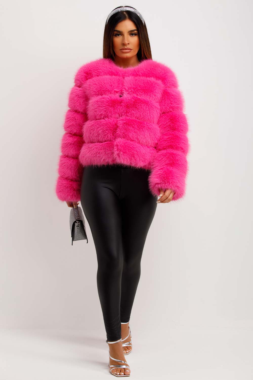 Faux Fur Bubble Coat Bright Pink