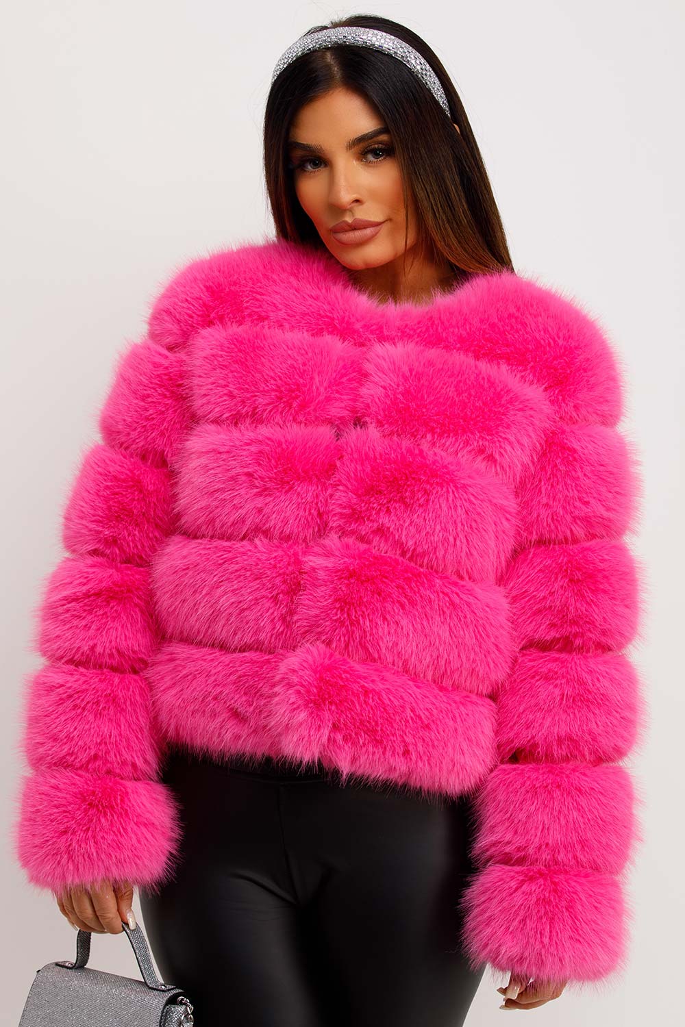 Faux Fur Bubble Coat Bright Pink