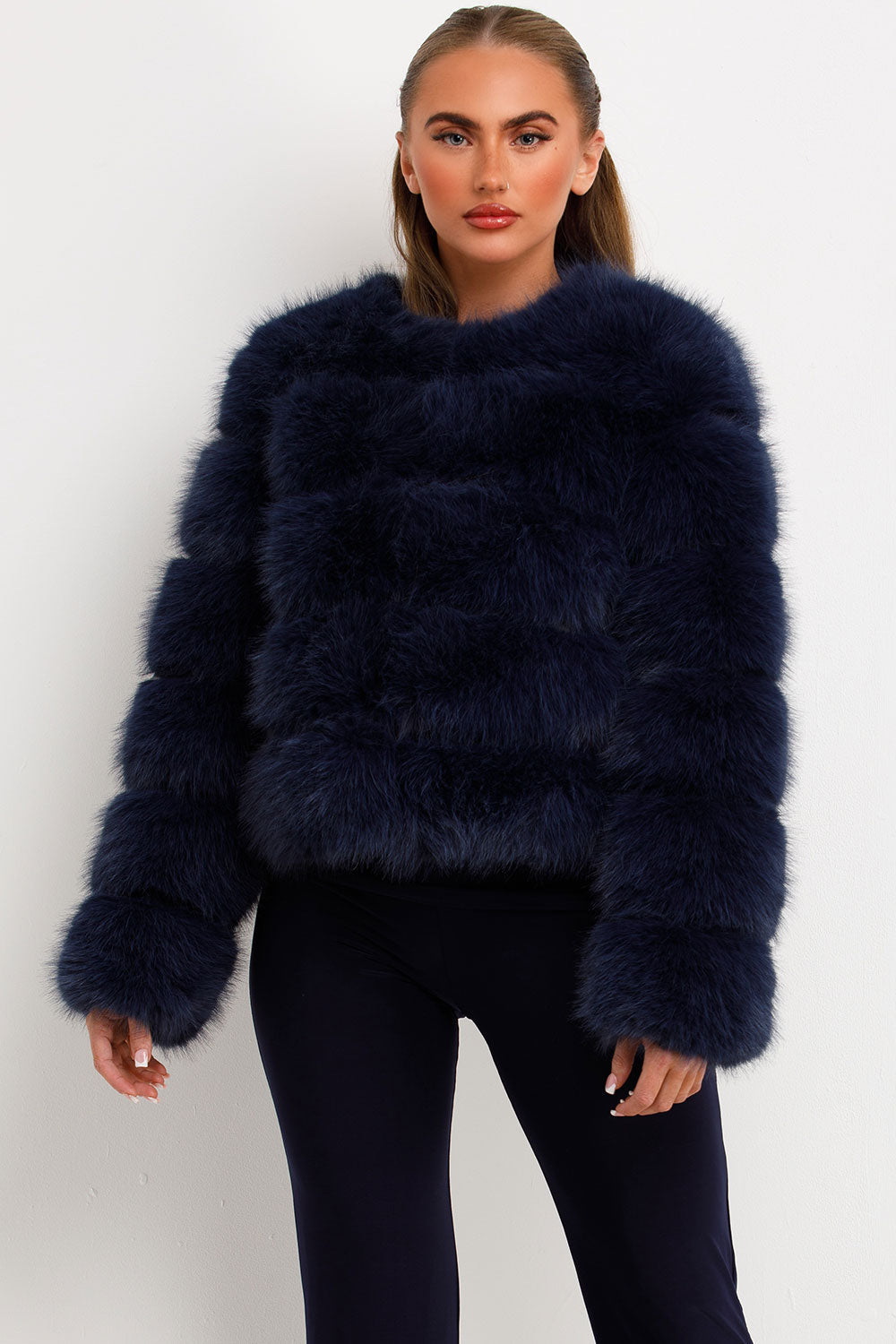 Faux Fur Bubble Coat Navy