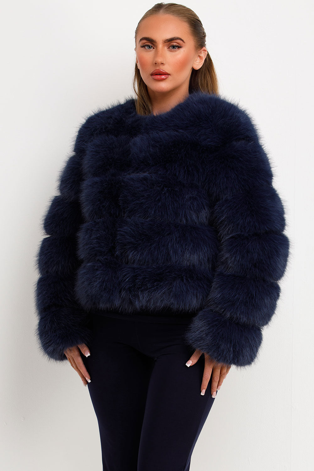 Faux Fur Bubble Coat Navy